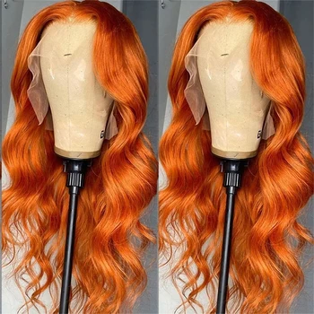 220% 13x6 HD дантела предни перуки човешка коса джинджифил оранжево тяло вълна 13x4 човешка коса дантела фронтални перуки 30 34 инча бразилски за жени