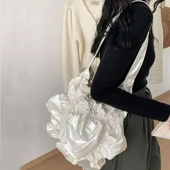 Луксозен дизайн Ruched жените рамо чанта лъскава мека кожа шнур голям пратеник пакет корейски мода Crossbody чанти