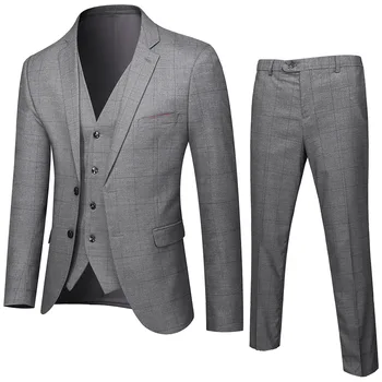 Four Seasons Нов мъжки бизнес и свободно време Комплект европейски и американски Slim Fit Suit Комплект от три части