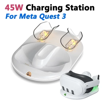 За Meta Quest 3 VR зарядно станция VR слушалки и контролер зарядно устройство с индикатор светлина зареждане люлка за Meta Quest 3 VR