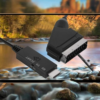 черен конвертор адаптер преносим видео аудио конвертор проста работа ниска консумация на енергия за HDMI-съвместим към Scart