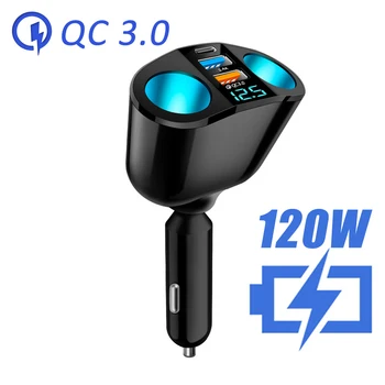 120W QC3.0 зарядно за кола 3A бързо зареждане 2 порта 12/24V запалка за цигарен контакт кола USB TYPE-C зарядно за Samsung iPhone
