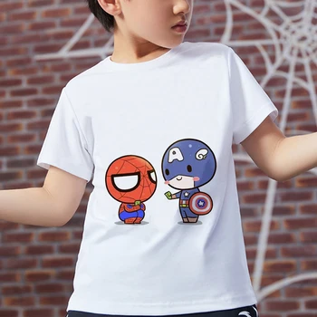 Disney Marvel Series Спайдърмен Детска тениска Мода Карикатура печат Детски дрехи Летни момичета Бели момчета дрехи