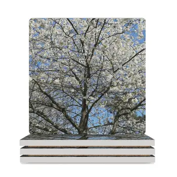 Пролетен цвят 2 Керамични подложки (квадратни) бяла подложка за съдове домакински съдове кухня Чаша за чай Подложки
