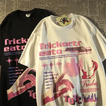 Gothic Punk T Shirts Women Harajuku Mall Goth Print Tops Summer Hippie Streetwear Emo Style Black Short Sleeve Tees Shirt