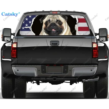 Американски флаг куче печат кола задното стъкло стикер предното стъкло Decal камион задното стъкло Decal универсален перфориран винил графика