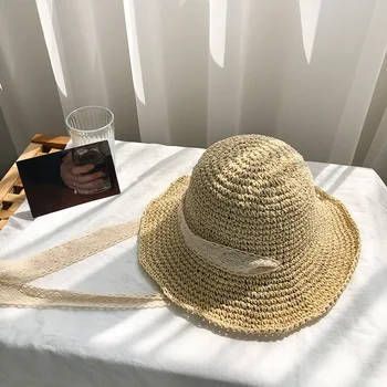 2023 Майка деца сламена шапка дантела жени момичета лято слънце шапка открит слънцезащитни шапки плаж капачка