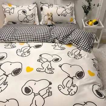 Сладък карикатура Snoopy легла комплект момичета момчета общежитие възглавница случай легло лист възглавница случай студент единичен двоен лист юрган юрган