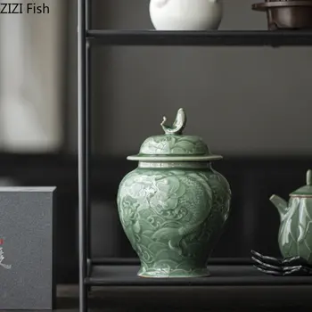 Creative Celadon Relief керамичен резервоар за съхранение запечатан пот Кунгфу чай комплект чайник чай кутия китайски чай церемония аксесоари