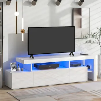 модерен стил 16-цветни LED светлини TV кабинет, UV High Gloss Surface Entertainment Center с DVD рафт, до 70 инчов телевизор