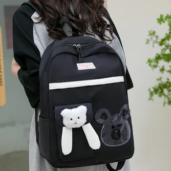 Корейска карикатура студентска раница 2023 Kawaii мечка книжна чанта за тийнейджърки сладък голям лаптоп раница найлон училище раница Mochila