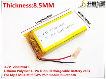 li-po 3.7V 2000mAh 853465 Литиево-полимерен Li-Po li ion Акумулаторни акумулаторни батерии За Mp3 MP4 MP5 GPS мобилен