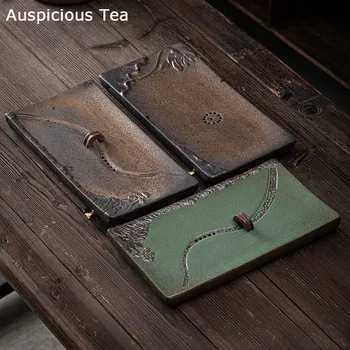 Ретро груба керамика Голяма правоъгълна суха тава за мехурчета Китайско домакинство за съхранение на вода и дренаж Двуцелеви тава за чай Подаръци