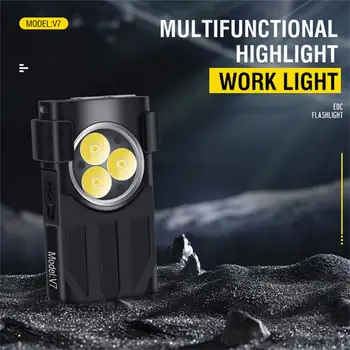 BORUiT V7 LED EDC ключодържател фенерче тип-C акумулаторна преносима работна светлина мини с клип UV къмпинг джобен фенер