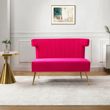  двуместен диван без подлакътници, лесен за сглобяване, шикозен стил, съвременен, превъзходна конструкция, черно / слонова кост / тъмно розово