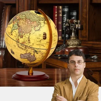 20/25cm Ретро Led World Earth Globe Map 360 градуса въртяща се карта на световната география Всички на английски език бюро декорация настолна лампа