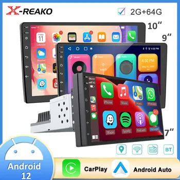 X-REAKO Car Radio 1 din Мултимедиен плейър WiFi CarPlay Auto Android 12 7/9/10