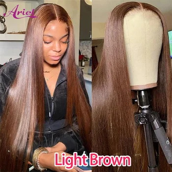 13x4 Прав шоколад кафяв цвят дантела фронт човешка коса перуки за жени HD прозрачен 360 пълна дантела фронтална перука предварително оскубани