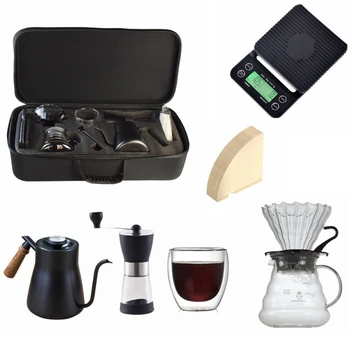 Travel Handmade Coffee Pot Set Handmade Coffee Gift Box Grinder Electronic Scale Stainless Steel Coffee Cup Set