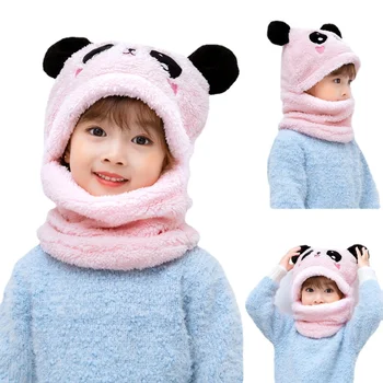 New Beanies Зимна плюшена бебешка шапка Panda Rabbit Cartoon Kids Neck Warmer Hat Autumn Kids Head Cover Parent-child Hat Cap