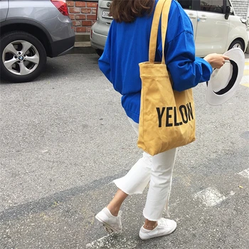 корейски голям капацитет голяма пазарска чанта женски бонбони цвят писма платно рамо чанта пътуване чанти пазаруване момичета торбичка мъкна bolsas