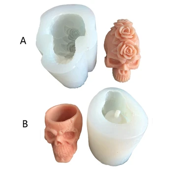 20CF Роза цвете череп форма силиконови мухъл смола епоксидна леене вземане DIY сапун свещ