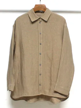 Дамска блуза с обърната яка 2023 Нова ежедневна 100% ленена плътен цвят Еднореден дълъг ръкав женски хлабав риза отгоре
