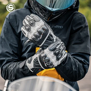 Истински козя кожа реколта мотоциклетни ръкавици въглеродни влакна защитни колоездене ръкавици кадифе & водоустойчив лайнер плюшени топла ръкавица NeW