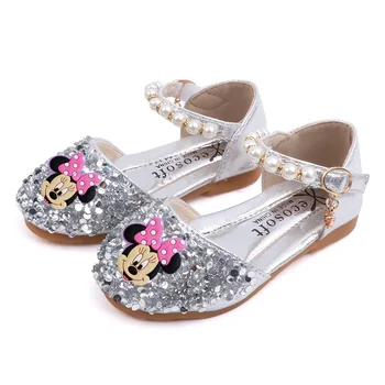 Disney Minnie пролет лято ново момиче единични обувки бебе принцеса обувки деца ежедневни обувки изпълнение обувки перла танц обувки