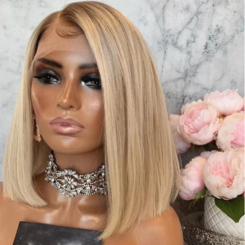 Bob Soft Ombre Blonde Straight 23A Grade 13 * 4Lace Front Wig For Women With Baby Hair Glueless European Human Hair Jewish Wig