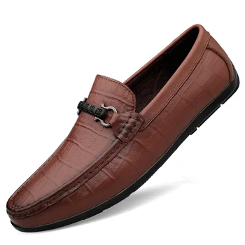 Естествена кожа мъжки обувки случайни луксозна марка официални мъжки мокасини мокасини италиански дишаща приплъзване на мъжки лодка черни обувки