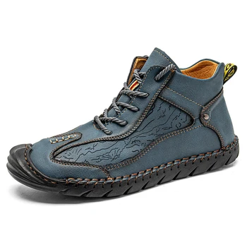 нов дизайн ръчно изработени кожени ботуши мъжки ежедневни обувки дишаща работна обувка ретро мека кожа глезена мъжки ботуши есенни hombres botas