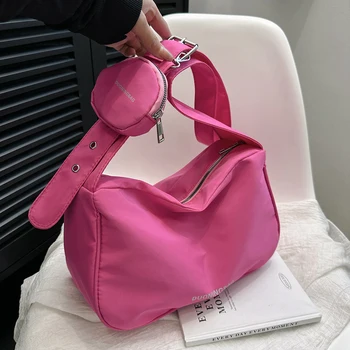 Жените прашка Crossbody чанти голям капацитет Hobo чанта Harajuku найлон водоустойчив розов пътуване рамото пратеник чанта цип чанта