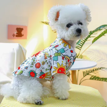 Дрехи за кучета и котки, нова тънка печатна лента, D пръстен цветна риза, дрехи за кученца за домашни любимци, риза за кучета