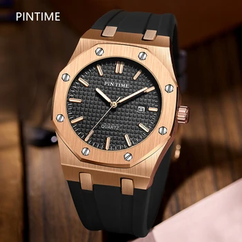 PINTIME Ежедневни мъжки часовници Топ марка Луксозна мода Кварцови ръчни часовници Спортен гумен часовник Мъжки автоматичен часовник Reloj Hombre