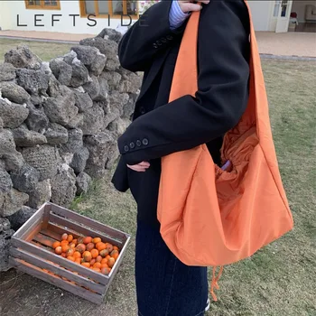 LEFTSIDE 2024 Пролет случайни голям дизайн найлон шнур чанти тенденция проста дама купувач пазаруване плътен цвят рамо чанти