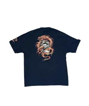 Реколта японски дракон череп скейтър графична риза 90-те мъже тениска