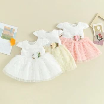 Лято бебе момичета принцеса сладка рокля тюл пачуърк вестидо цветя сватбено тържество рожден ден пачка рокля новородено дрехи 0-24M