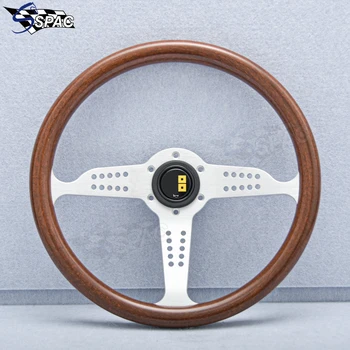 Mahogany Wood Grain Sports Steering Wheel Heritage Grand Prix 350mm Walnut Look Silver Spoke Волан