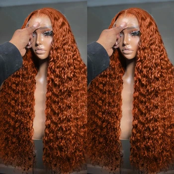 Ginger Orange Deep Wave бразилски HD дантела предна перука къдрава 13x4 дантела фронтална човешка коса перуки за черни жени 180% плътност