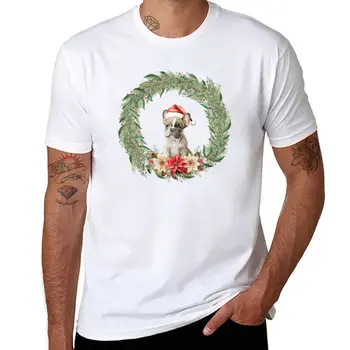 Коледа флорални куче дизайн- френски булдог тениска плюс размер тениски мъжки графични тениски смешно