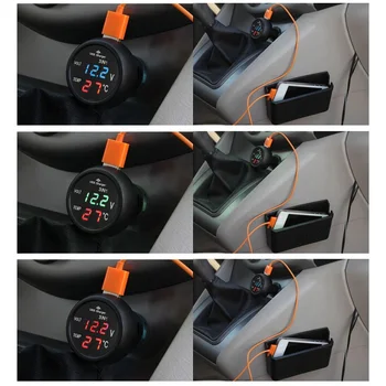  зарядно за кола 3 в 1 12 / 24V зареждане с превключвател за волтметър кола Auto LED цифров волтметър габарит термометър USB зарядно устройство