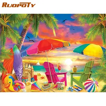 RUOPOTY Живопис по номера на платно с рамка DIY комплект за възрастни Плаж пейзаж рисунка акрилна боя оцветяване по номера изкуство