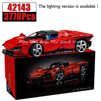 Fit 42143 Daytona Sp3 Supercar Ferraried с LED светлини строителни блокове тухли момчета деца възрастни играчки Коледа рожден ден подаръци