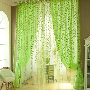 1PC Елегантни модерни тюл завеси за хол спалня кухня зелен лист отвесни завеси за прозорец тюл завеси завеси