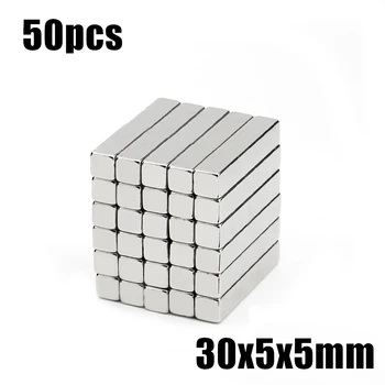 50pcs 30x5x5mm супер мощен силен редкоземен блок NdFeB магнит неодимов N35 магнити 30 * 5 * 5mm