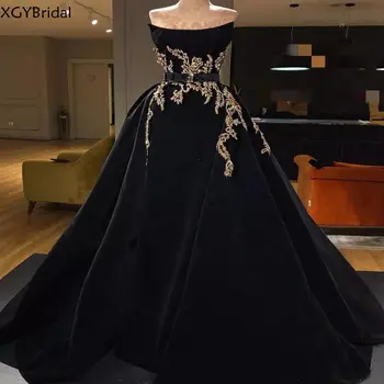 Нови африкански официални вечерни рокли A-Line апликации Дълги абитуриентски рокли за жена Парти Нощ Близкия изток Velvet Vestidos