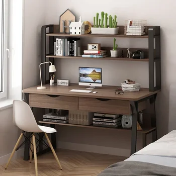 80cm 100cm дървена стомана компютър бюро лаптоп маса с bookshelf чекмедже рафтове за домашен офис проучване стая бюро етажерка