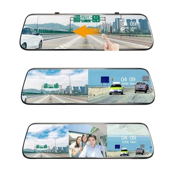 3 канала Автомобилен видеорекордер Пълен сензорен екран HD 1080P Записващо устройство за шофиране на превозни средства Запис на контур Автоматично видеокамера Обратно изображение