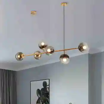 Модерна проста висулка светлина 6 глави градиент стъклена топка трапезария полилеи за живеене дома декор Led висулка лампа тела